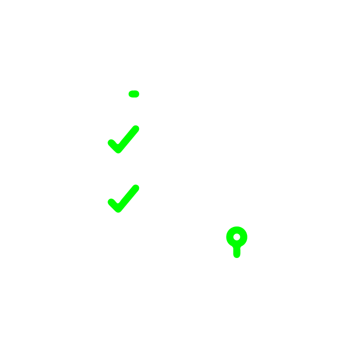 Icon featuring two green check marks on the left side and a keyhole symbol on the right, all enclosed within a circular design with thick white and black concentric rings. The check marks suggest verification or completion, while the keyhole represents security or access.